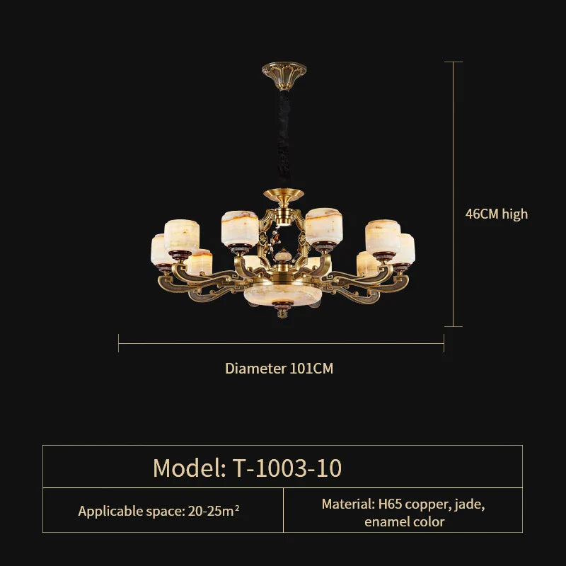 Jade Zinc Alloy Chandelier for Living Room, Restaurant, Hall - Elegant Chinese Design