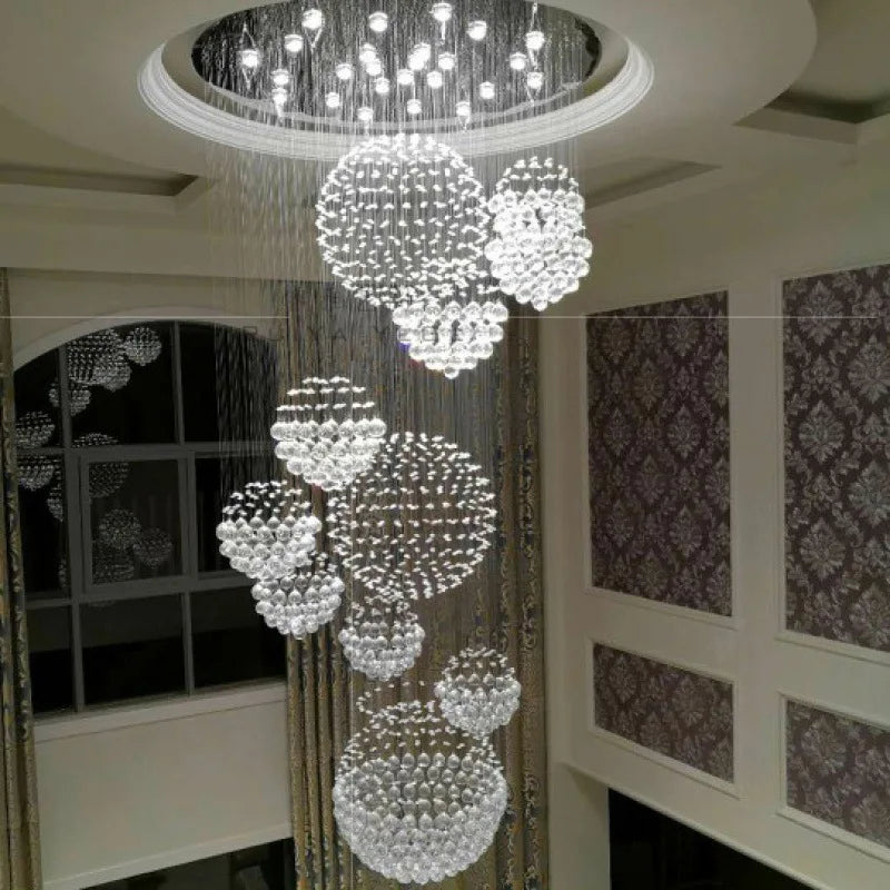 Crystal Ball LED Chandelier: Modern Industrial Pendant Light for Living Room