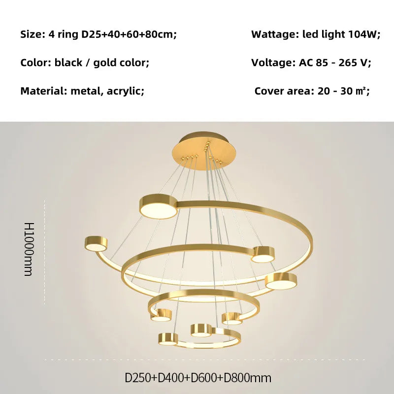 LED Ring Chandelier: Modern Nordic Hanging Light for Dining, Living Room, and Lobby