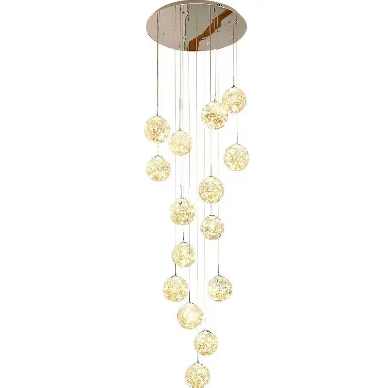 Glass Ball Spiral Chandelier for Modern Staircase & Dining Table LED Ceiling Light
