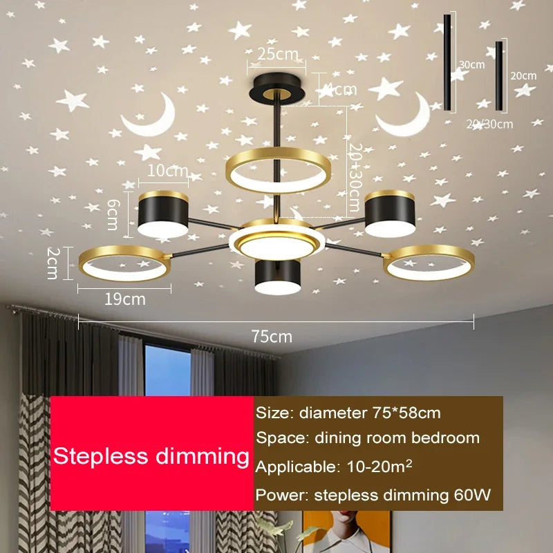 Starry Sky 6-Light Dimmable Ceiling Chandelier - White Modern Home Lighting