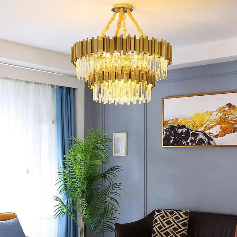 Crystal LED Pendant Lights: Luxury Gold Plating Metal Hanging Lamp for Living, Dining, Bedroom