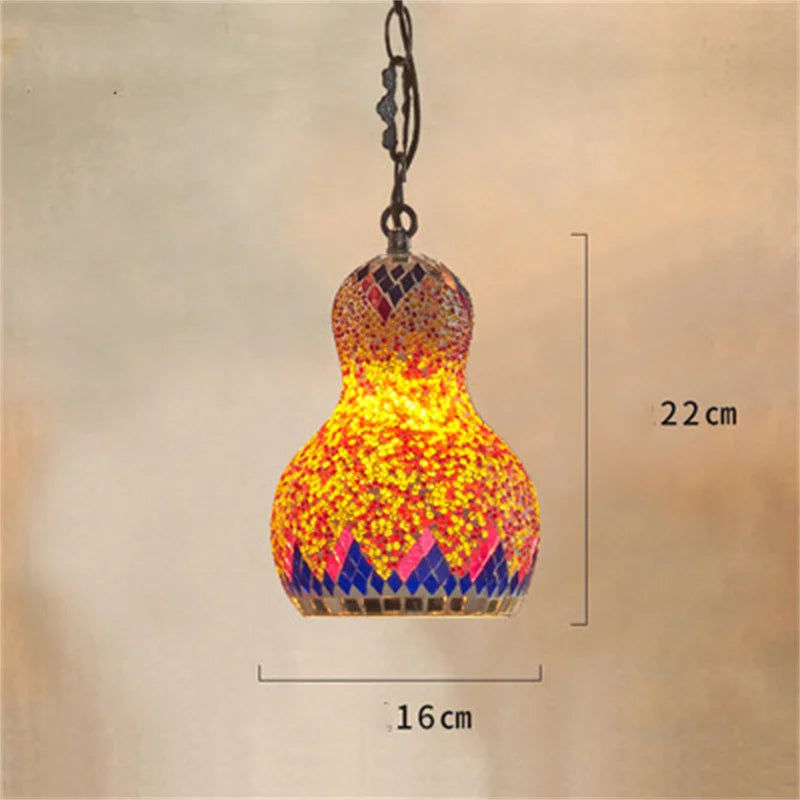 Turkish Mosaic Chandelier: Colorful Stained Glass Pendant Lamp