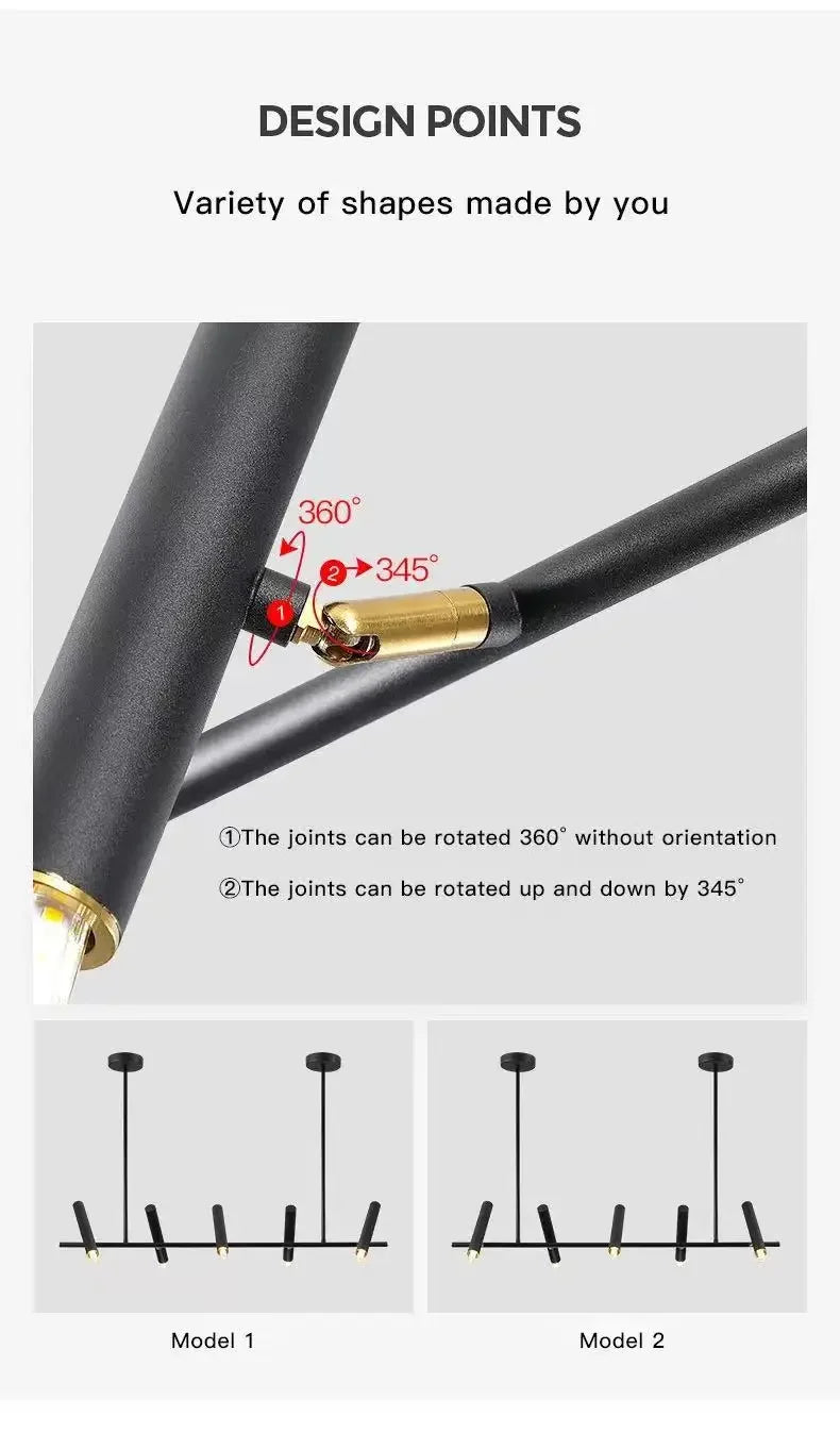 Modern Black LED Chandelier for Dining & Living Room Lighting