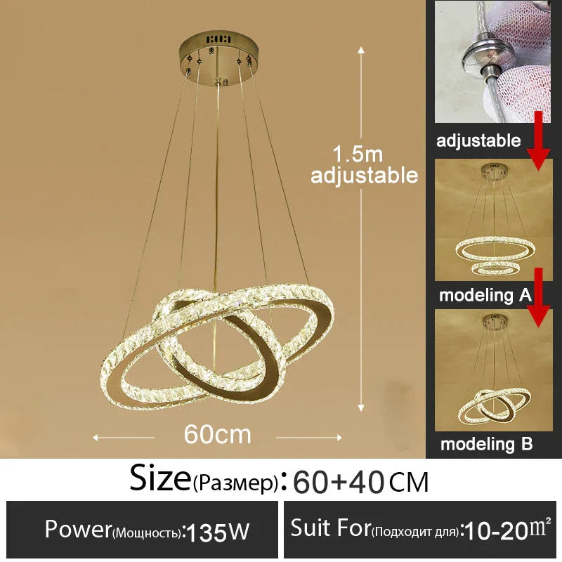 Gold Gloss LED Crystal Ring Chandelier for Modern Luxury Living Room