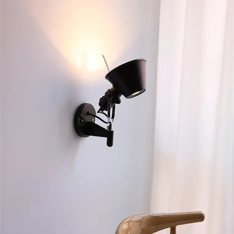 Industrial Black Silver Swing Arm Wall Lamp - Rotatable Miniature Table Lamp E27