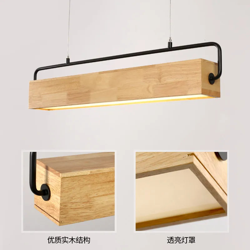 Nordic Wood LED Pendant Light with Metal Rod for Dining Room & Cafe