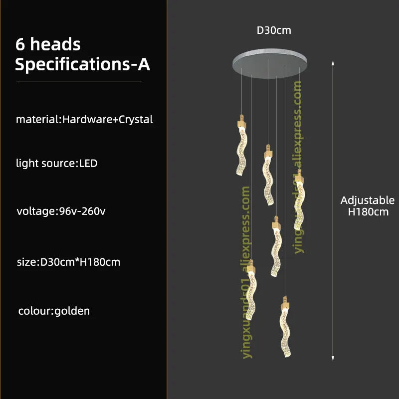 Modern LED Crystal Chandelier for High Ceilings