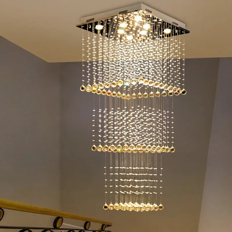 Teardrop Crystal Stairwell Chandelier | Luxury Long Stair Pendant Light