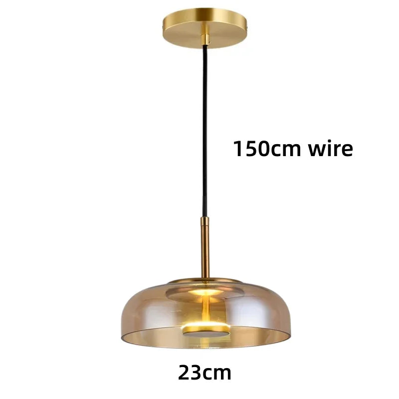 Glass Pendant LED Light Fixture - Modern Minimalist Hanging Lamp for Dining Room