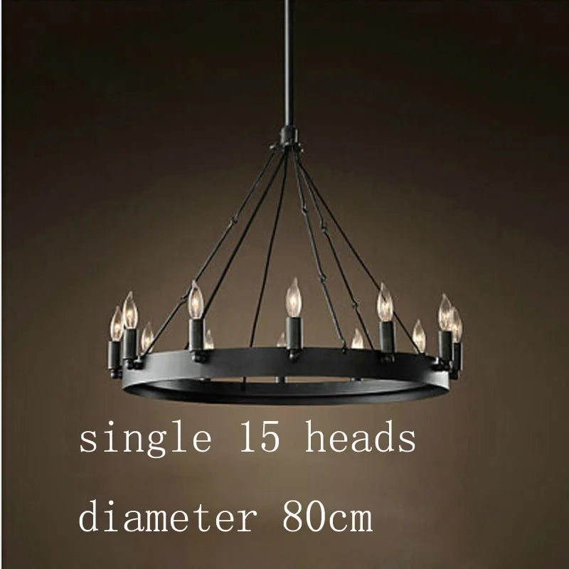 Retro Iron Pendant Lamp: Vintage Industrial Round LED Chandelier for Cafe, Bar, Restaurant