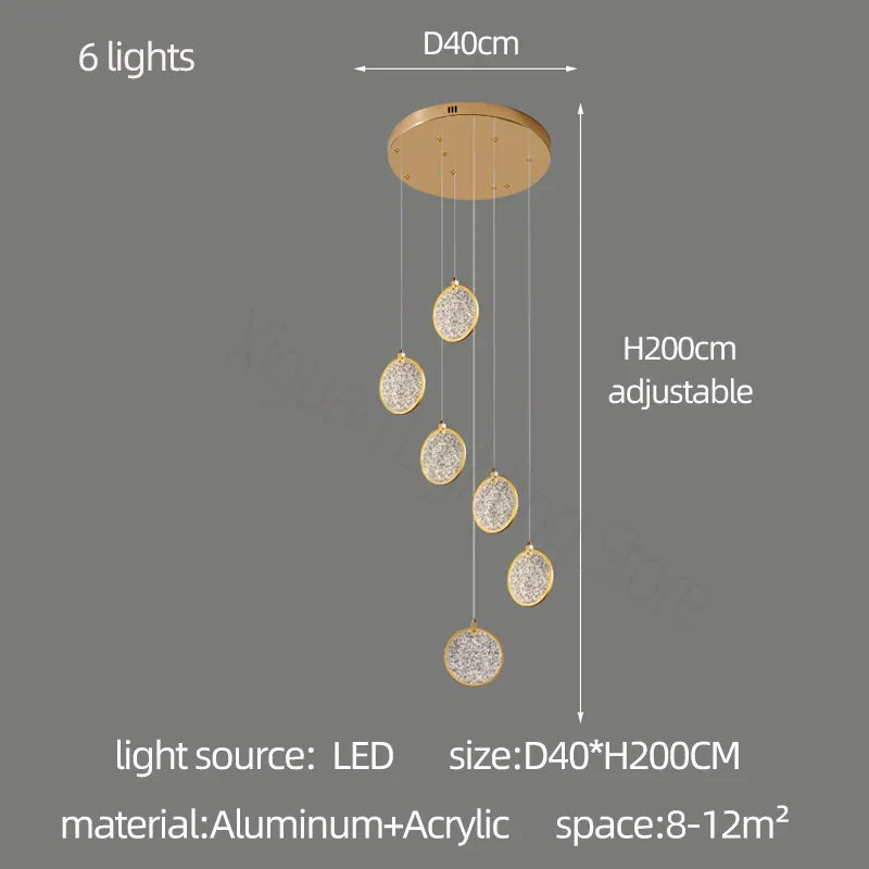 Round Cake Chandelier: Modern Staircase Lamp for High-rise Buildings, Hotels, and Homes