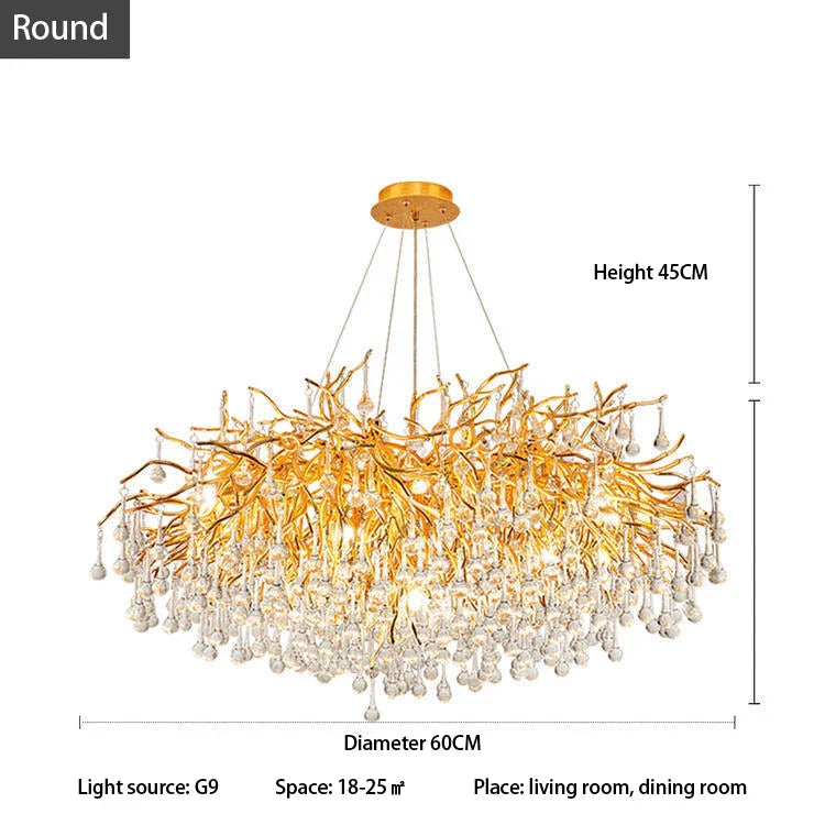 Crystal Tree Branch Chandelier: Luxury LED Pendant Light for Elegant Living Spaces