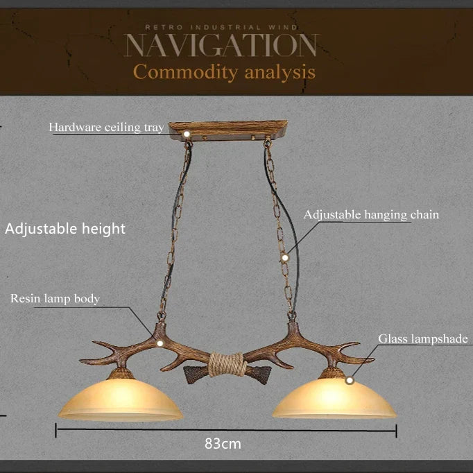 Retro Antlers Chandelier: Resin Restaurant and Cafe LED Lighting Fixture