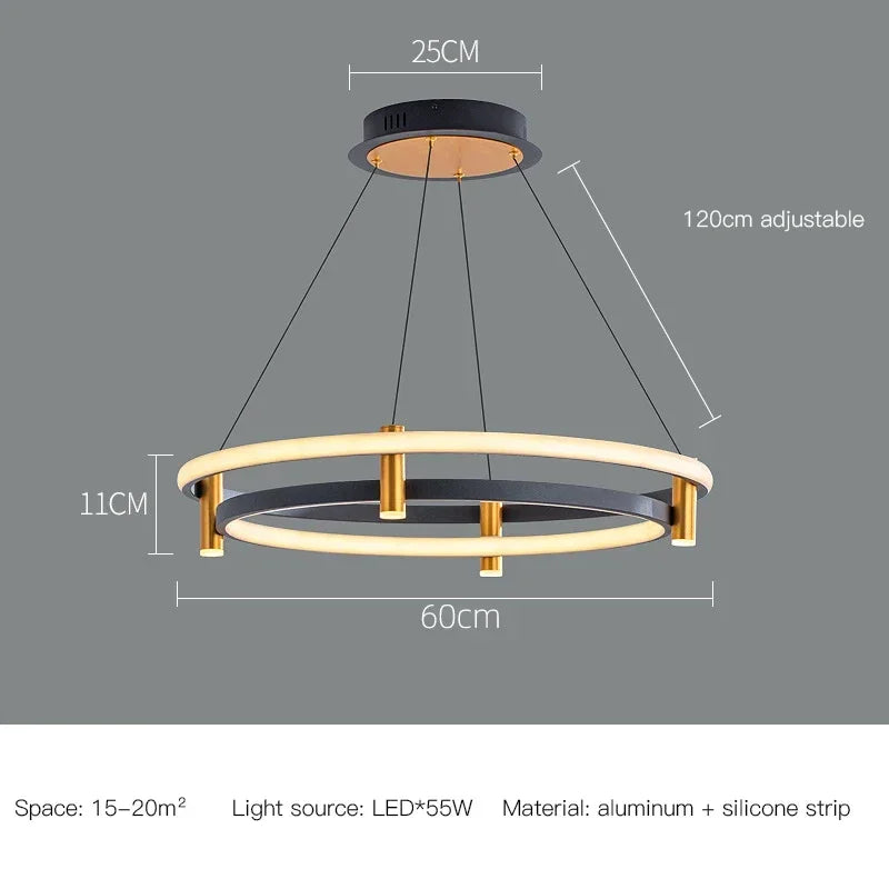 Black Ring LED Pendant Chandelier for Table Dining Living Kitchen Island Lighting