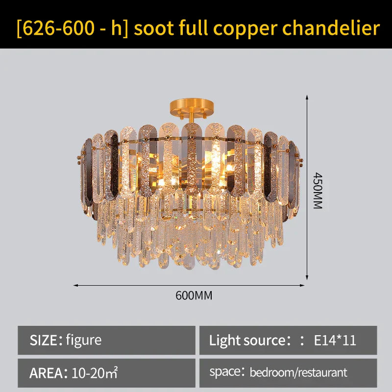 Luxury Copper Crystal Chandelier Light for Living Room and Bedroom