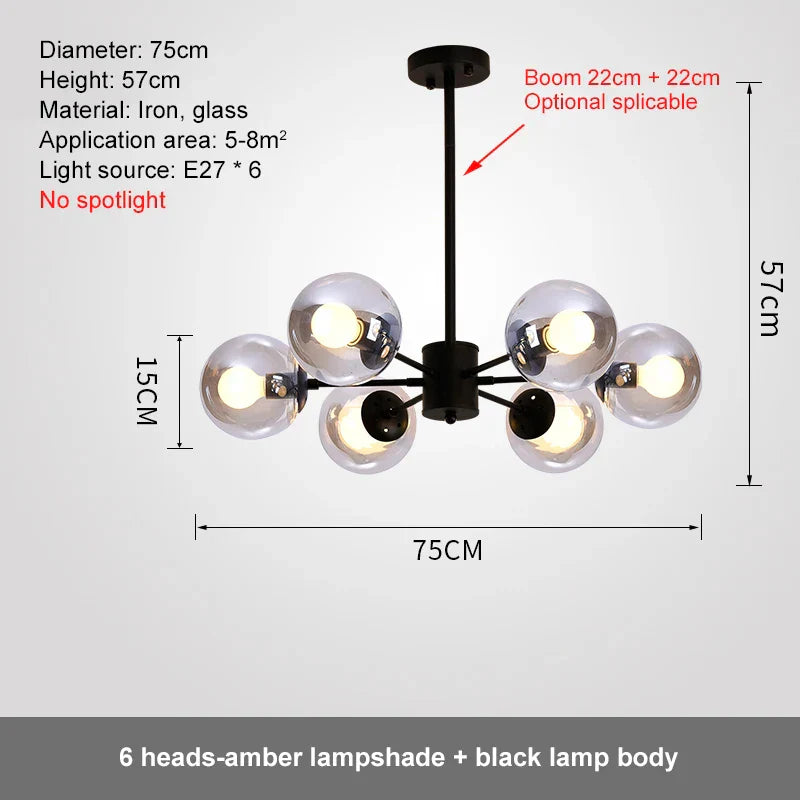 Glass Ball LED Chandelier for Bedroom and Dining Room