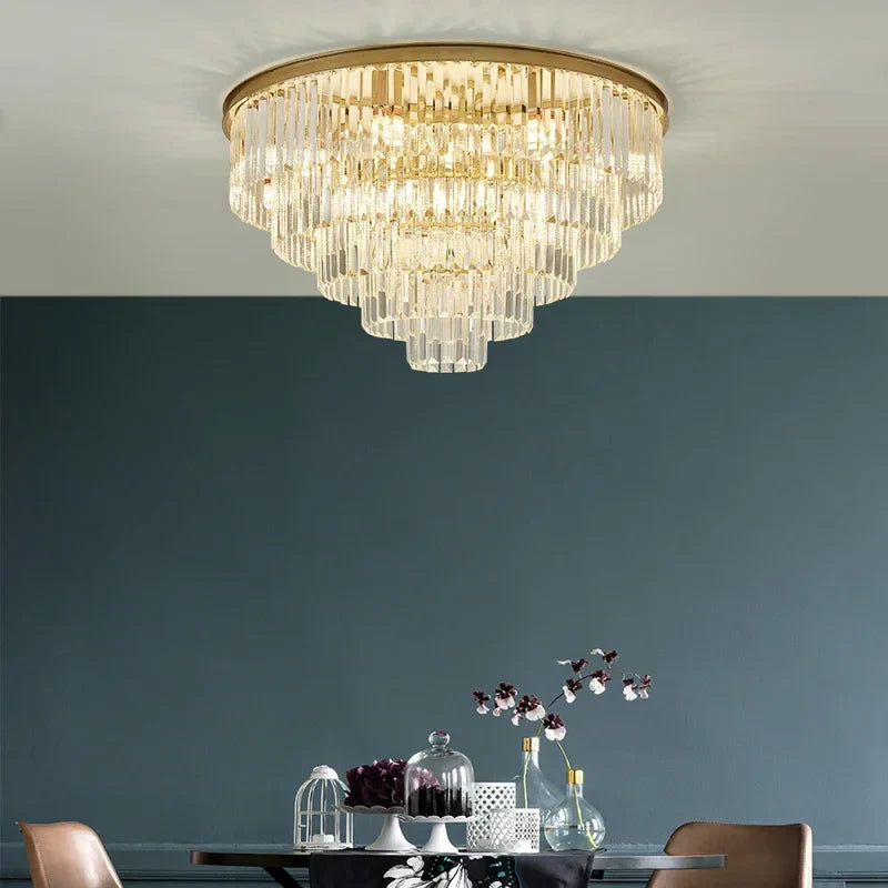 Black Gold Crystal Ceiling Chandelier: Modern LED Pendant Light for Luxe Living Spaces
