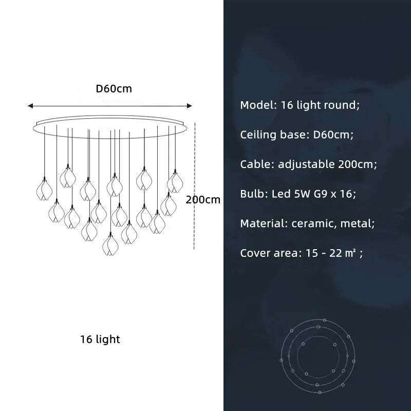 Magnolia Flower G9 LED Chandelier - White Luxury Pendant Light Fixtures