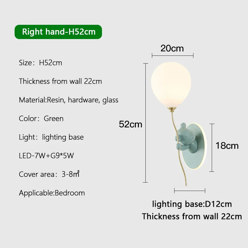 Cartoon Bear Balloon LED Wall Lamp for Children's Room