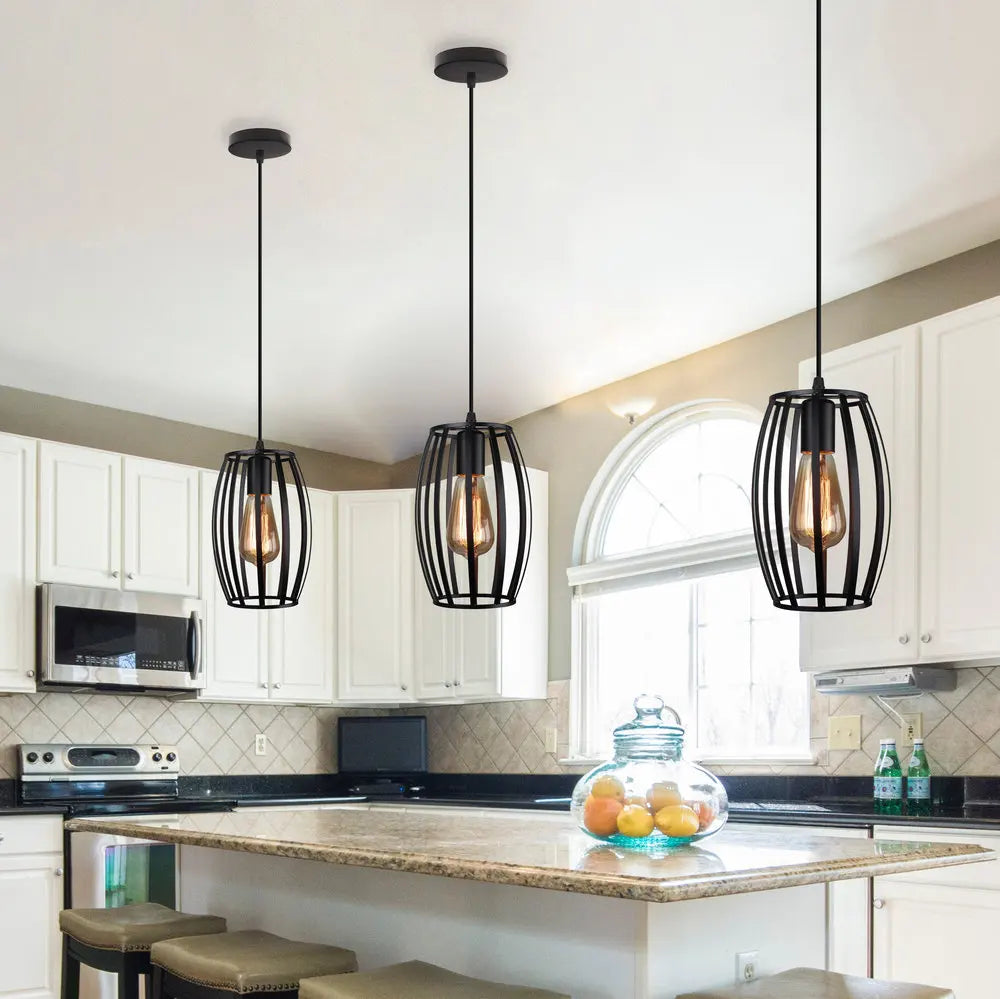 Modern Industrial Cage Pendant Light Fixture for Home Kitchen Island Decor