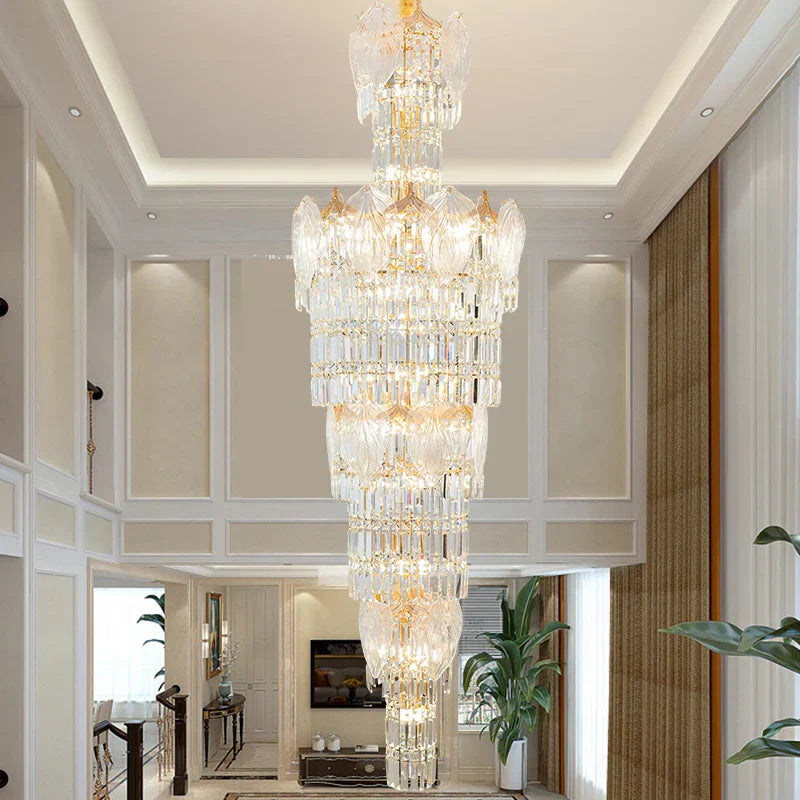 European Crystal Chandelier Modern Duplex Hotel Villa Staircase Long Chandelier