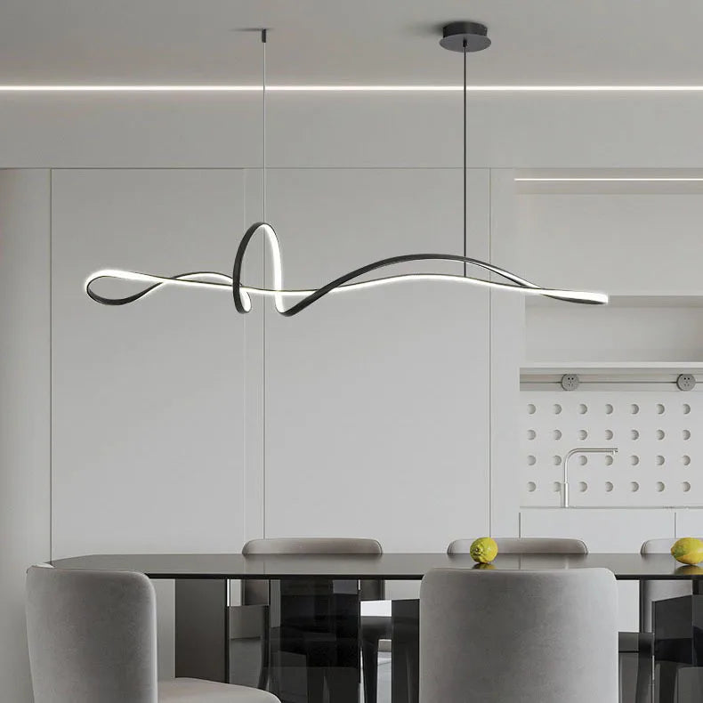 Minimalist LED Chandelier for Dining Room with Long Strip Design