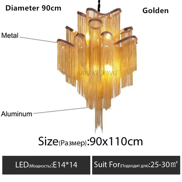 Luxury Tassel Chandelier: Elegant Aluminum Chain LED Lighting for Living Room Loft Villa
