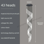 Loft Black Chandelier: Acrylic Villa Ceiling Lamp for Living Room & Staircase