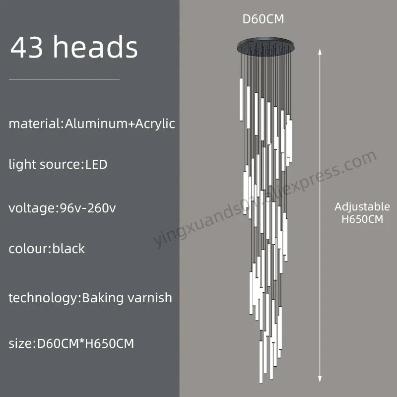 Loft Black Chandelier: Acrylic Villa Ceiling Lamp for Living Room & Staircase