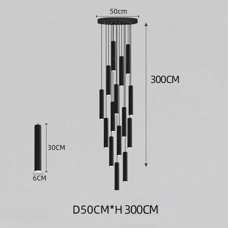 LED Crystal Staircase Chandelier: Nordic Black Indoor Lighting Fixture with Long Hanging Lamp