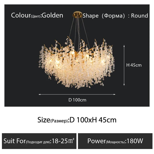 Round Crystal Pendant Chandelier for High-End Luxury Home LED Lighting