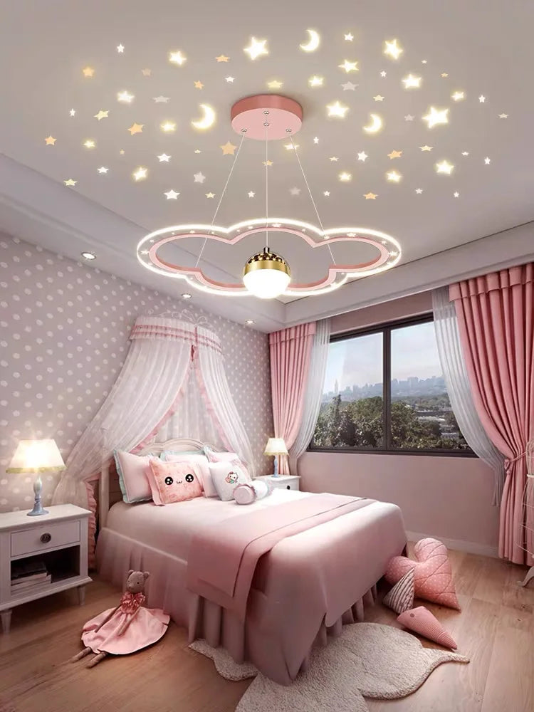 Cloud Flower LED Chandelier: Kid's Bedroom Starry Sky Decorative Lighting Fixture