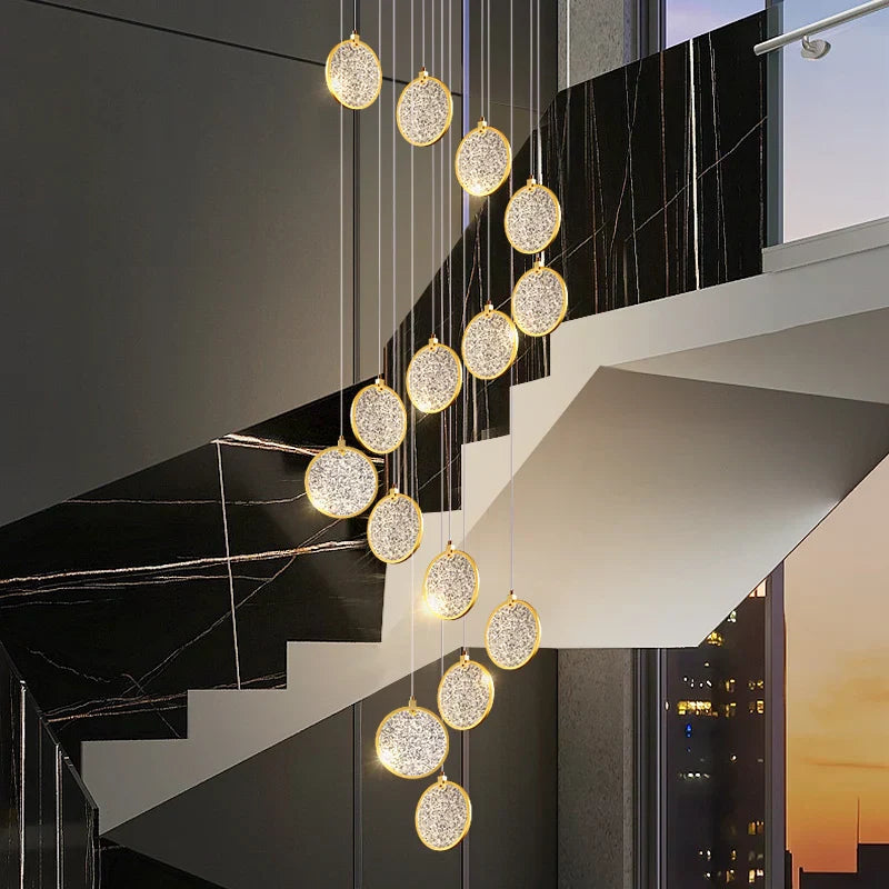 Round Cake Chandelier: Modern Staircase Lamp for High-rise Buildings, Hotels, and Homes