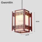 Sheepskin Lantern Pendant Light - Vintage Chinese Style Wooden Hanging Lamp