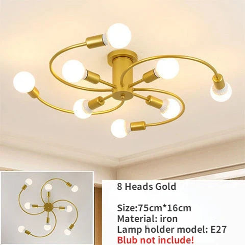 Retro Iron Fan Ceiling Chandelier with 8 Sockets for Home Decor