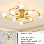 Retro Iron Fan Ceiling Chandelier with 8 Sockets for Home Decor