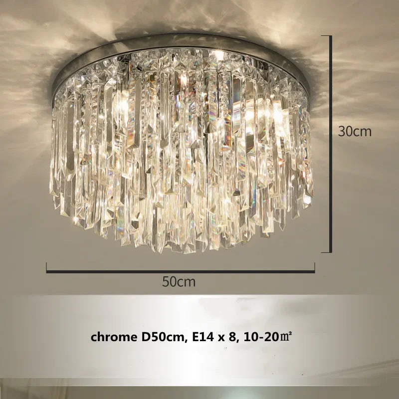Modern Luxury Crystal Ceiling Light with LED E14, Gold/Chrome Finish