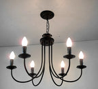 Black Curved Arm LED Chandelier: Classic Wrought Iron Candle Lighting Fixture