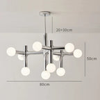 Tubular Chrome Chandelier with White Glass Shades - Modern Mid-Century Lighting