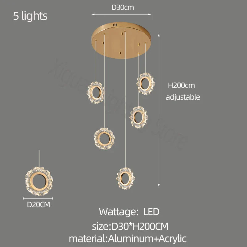 Modern Flower Ring LED Chandelier for High-Rise Duplex Living & Dining Rooms