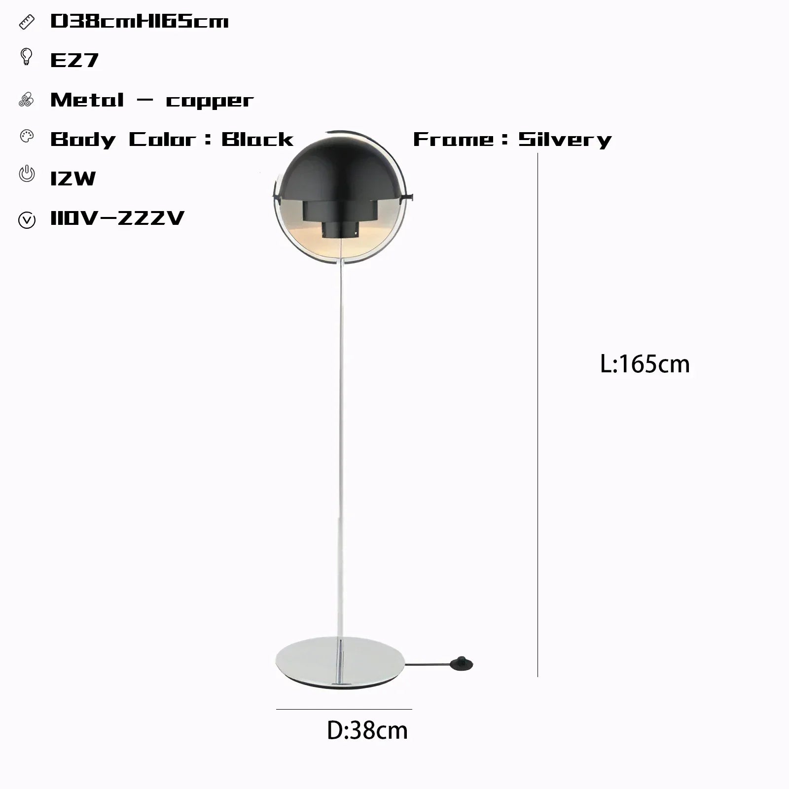 Black Gold Metal Floor Lamp for Modern Living Room and Bedroom Décor