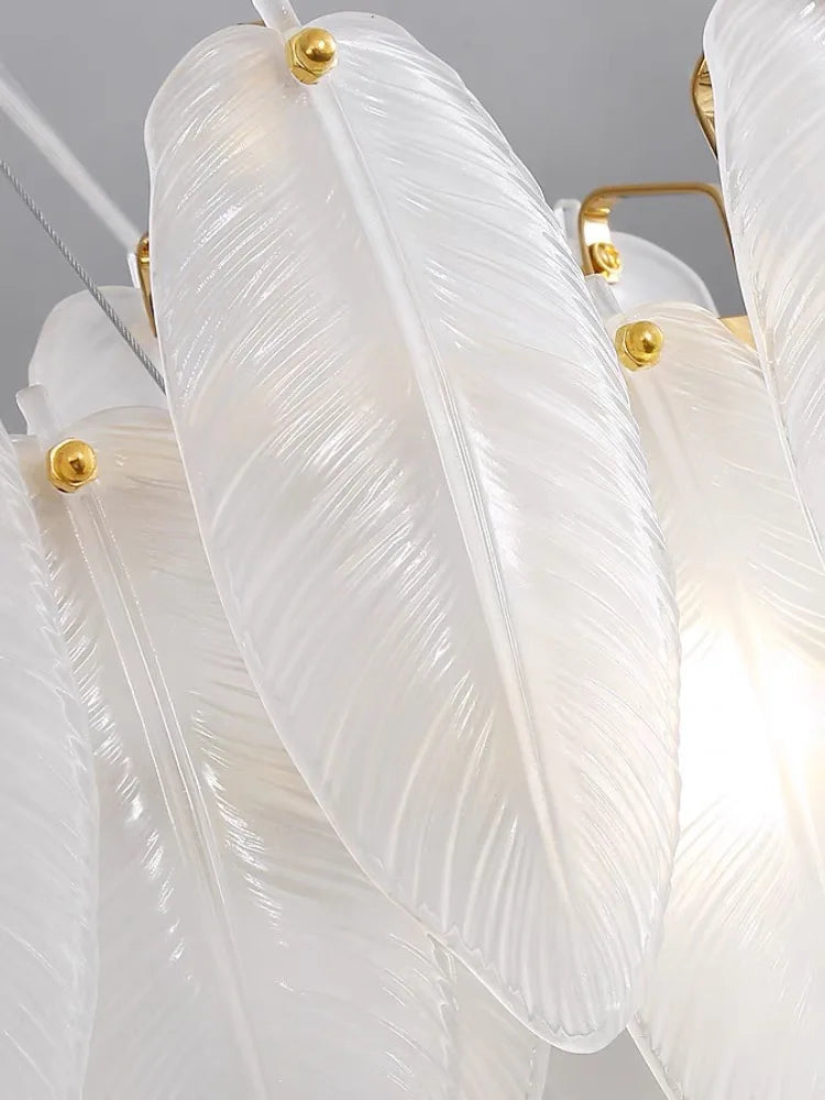 Glass Feather Chandelier: Luxury Art Decor for Living Dining Room
