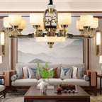 All Copper Jade Chandelier for Living Room, Villa Duplex Multi-storey Lighting