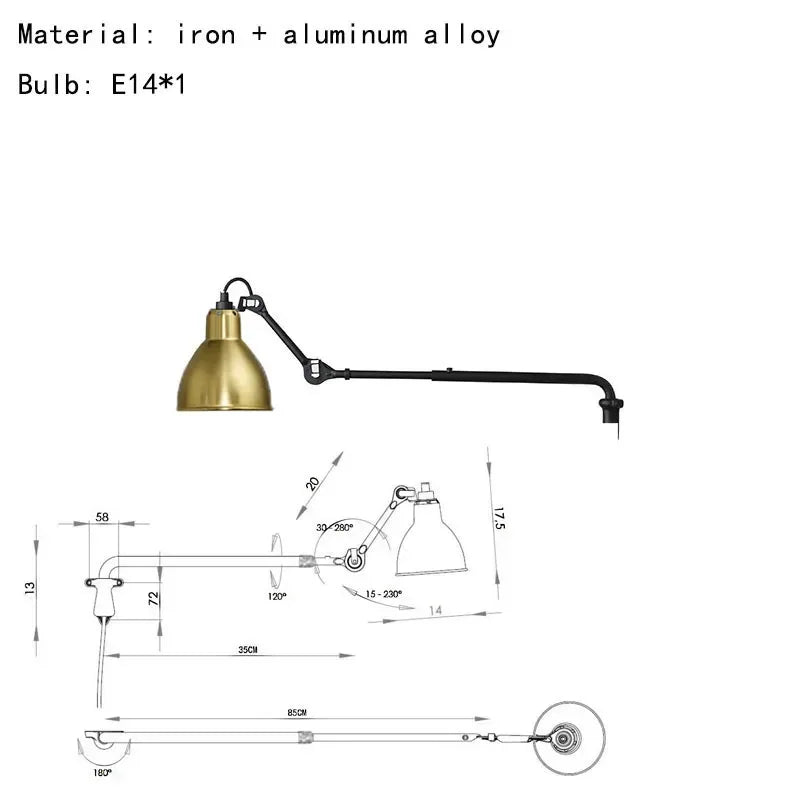 Rotatable Long Arm Wall Lamp for Kitchen Dining Office Bedside Lighting