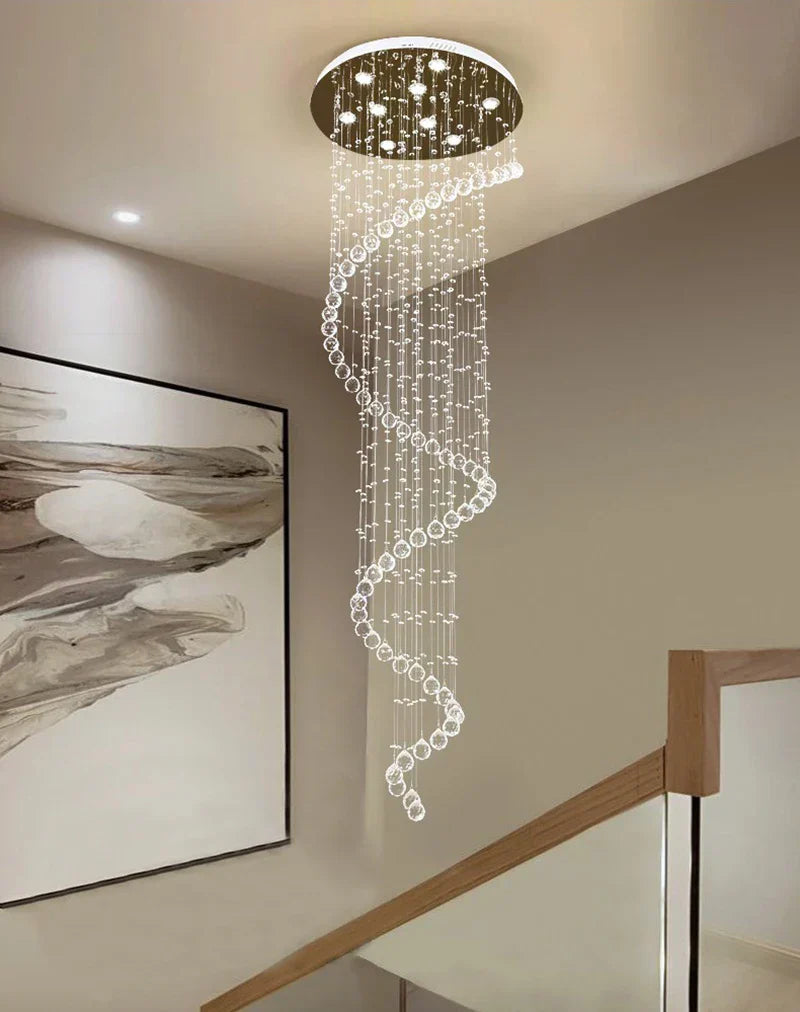 Crystal Staircase Chandelier Light Fixture | Luxury Hotel Villa Bedroom Hanging Lamp