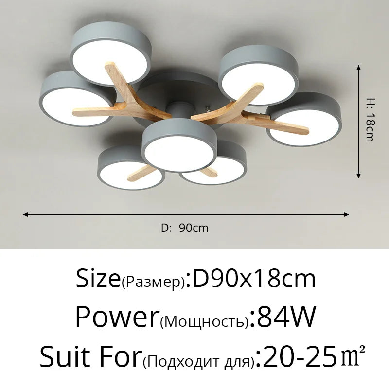 Nordic Style Wood Art LED Chandelier for Bedroom Living Room Ceilings