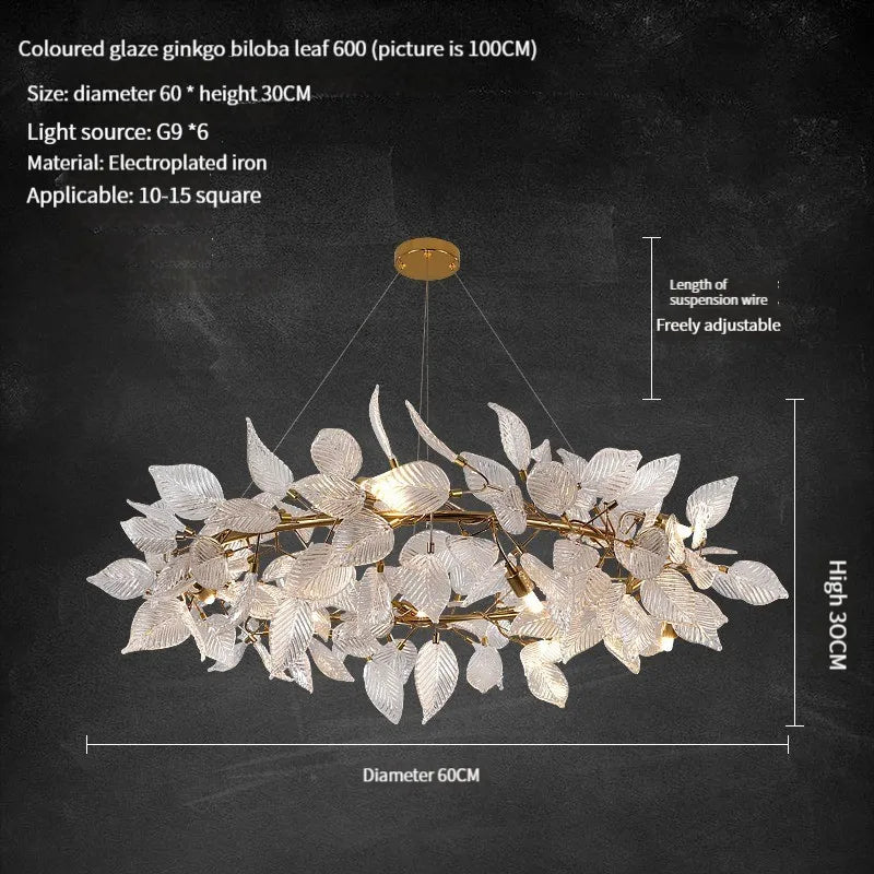 Ginkgo Leaf Crystal Chandelier - Elegant LED Pendant Lamp for Dining & Living Room