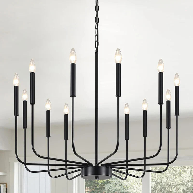 Modern Black Chandelier 6-Light Candle Pendant Light for Dining Room and Kitchen