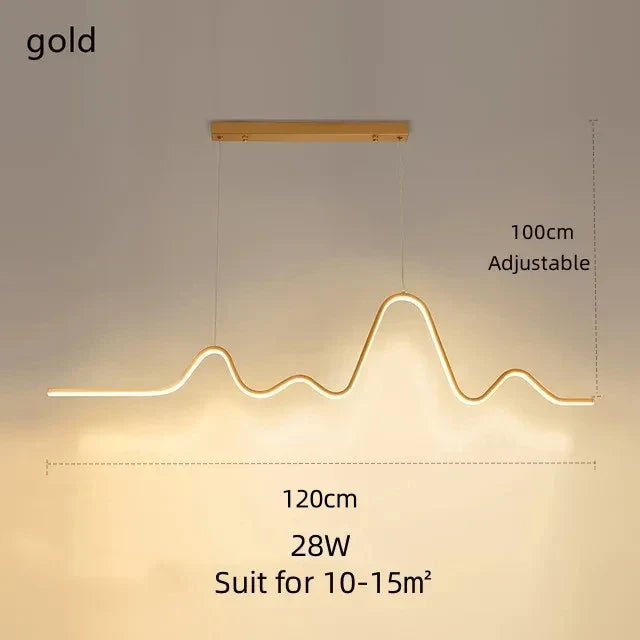 LED Aluminum Chandelier Modern Wave Line Kitchen Island Pendant Light